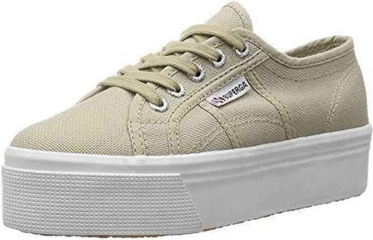 Superga Canvas Wedge Sneakers met Chunky Sole Beige Dames