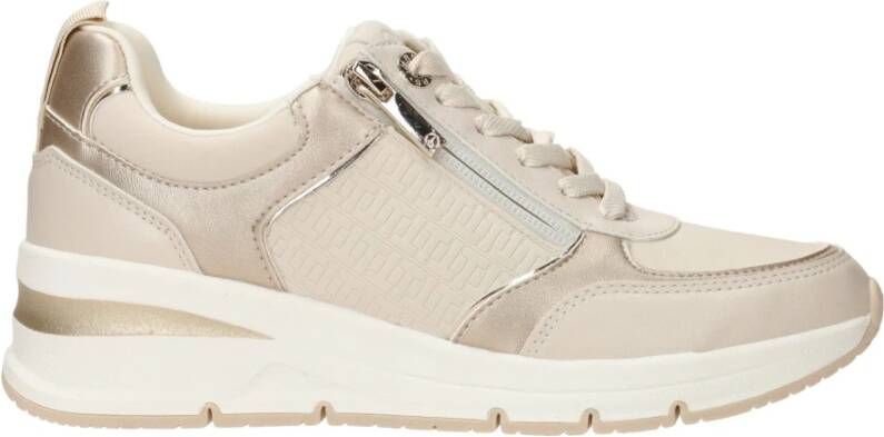 tamaris Beige Sneaker met Stijlvolle Gouden Accenten Beige Dames