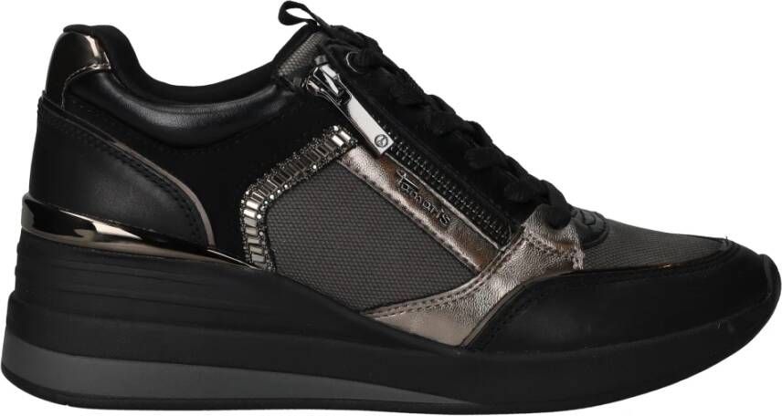 tamaris Sneakers met glitter en metallic details Black Dames