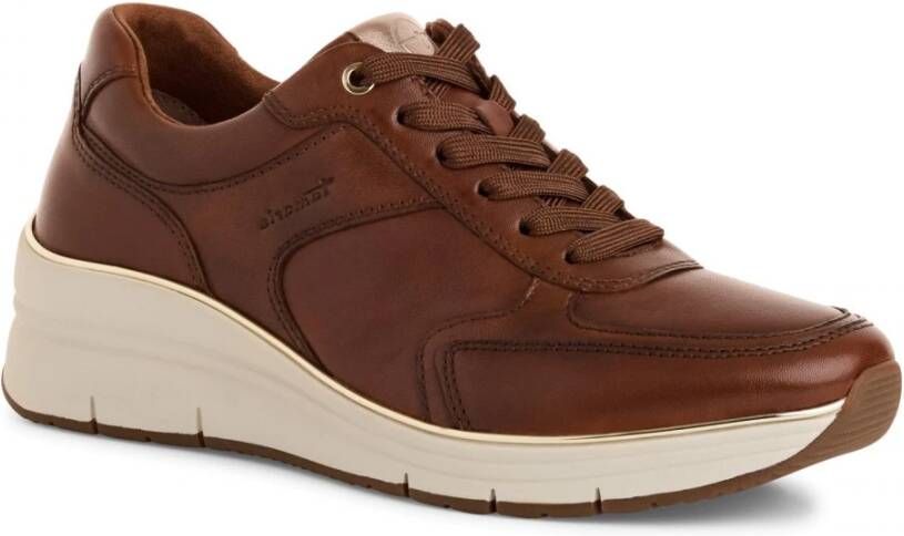 Tamaris Stijlvolle leren sneaker met rits Brown Dames