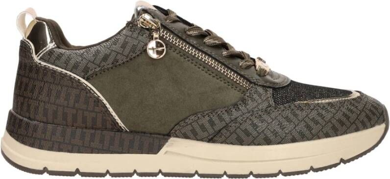 tamaris Trendy olijfgroene sneakers met glitter Green Dames