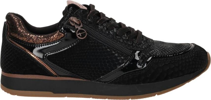 tamaris Vegan Animal Print Sneaker Metallic Bronze Black Dames