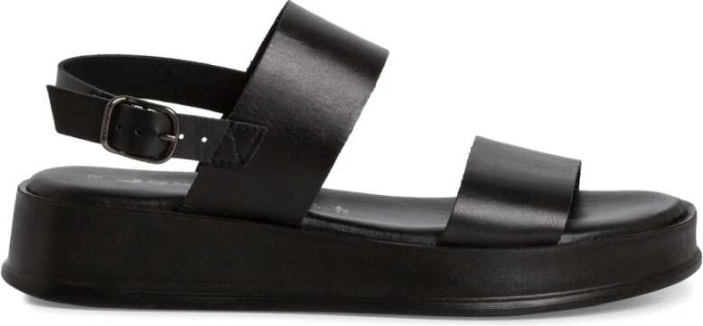 Tamaris Zwarte Casual Open Platte Sandalen Black Dames