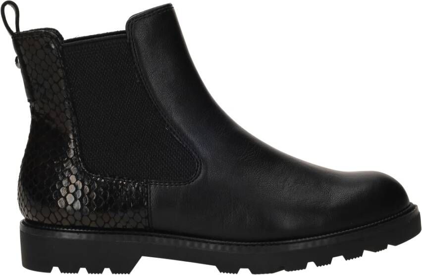 tamaris Zwarte Chelsea Boot met Dierenprint Detail Black Dames