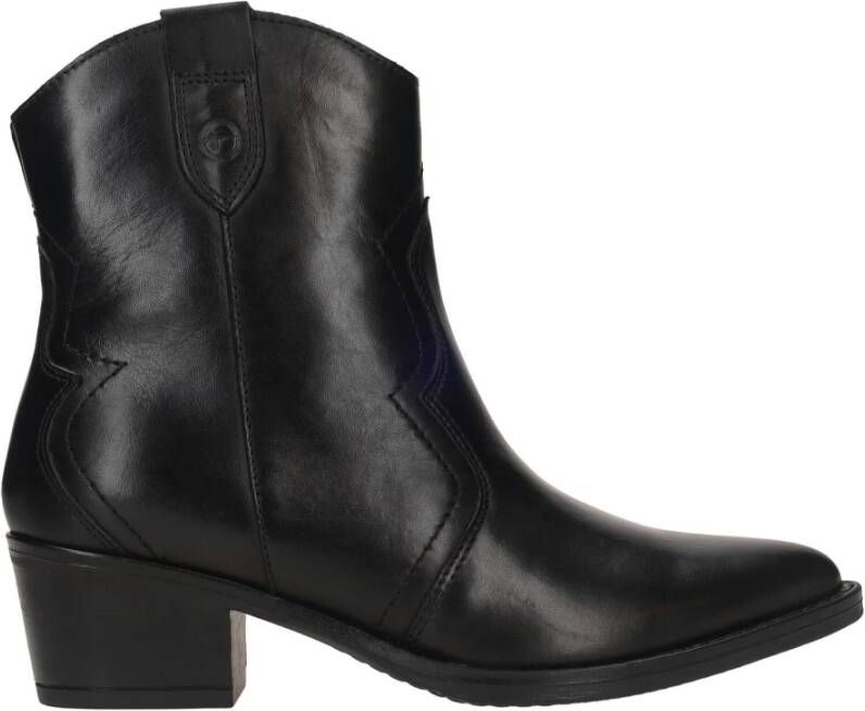 tamaris Zwarte leren western enkellaars Black Dames