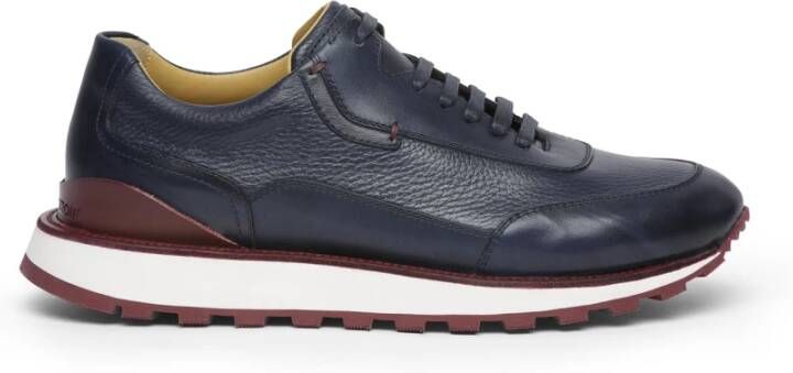 Testoni Chunky Deerskin Sneaker met Lambrusco Sole Blue Heren