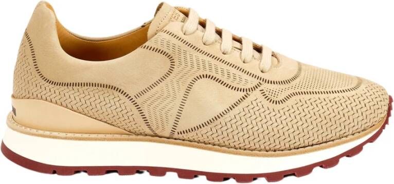 Testoni Gelaserde Nubuk Sneaker met Ortholite Beige Heren