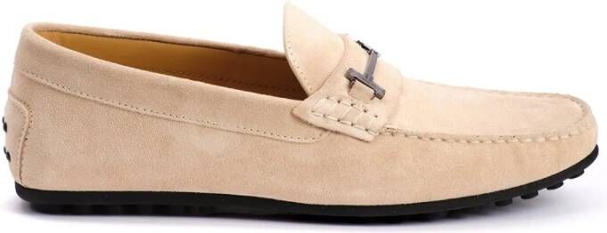 Testoni Suede Driver Schoenen Metalen Ornament Beige Heren