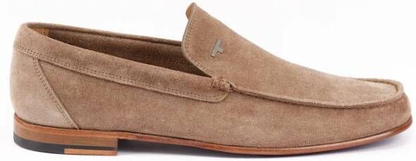 Testoni Suede Moccasin met T Metalen Ornament Beige Heren