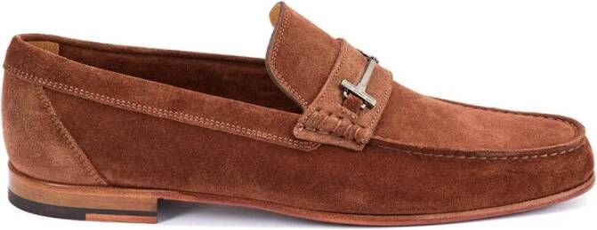 Testoni Suede Moccasin met T Metalen Ornament Brown Heren