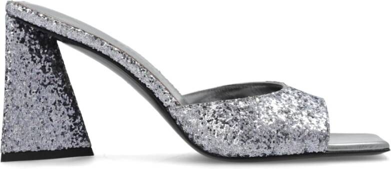 The Attico Glitter Fabric Mules met Pyramid Heel Gray Dames