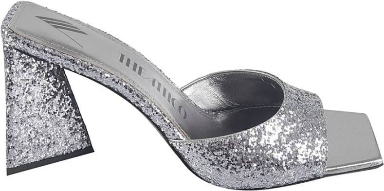 The Attico Glitter Fabric Mules met Pyramid Heel Gray Dames