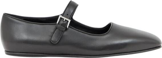 The Row Leren Ballerina Flats Ronde Neus Riem Black Dames