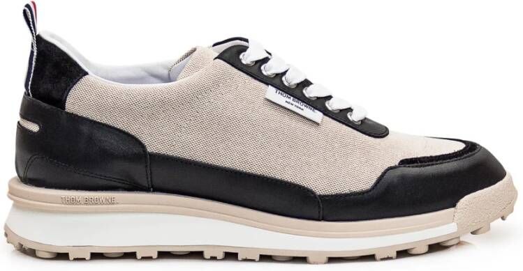 Thom Browne Beige Katoenen Sneakers met Leer en Suède Multicolor Heren