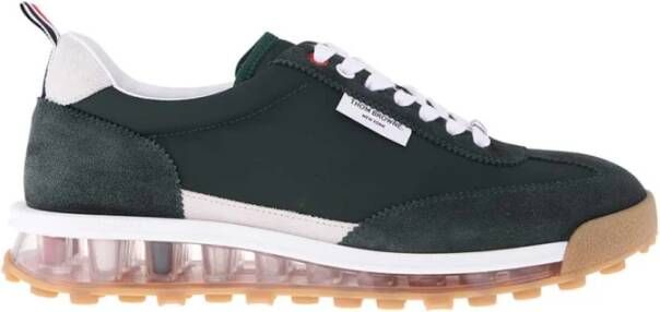 Thom Browne Suede Low-Top Sneakers Tricolor Detail Green Heren