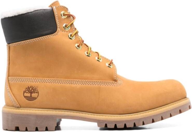 Timberland Beige Leren Enkellaarsjes met Veters Beige Heren