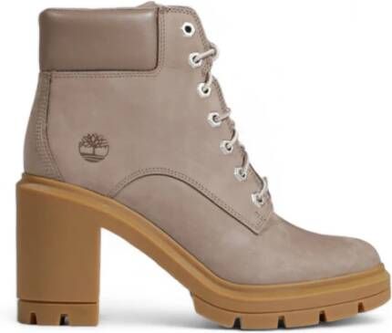 Timberland Beige Leren Enkellaarzen met Rubberen Zool Beige Dames