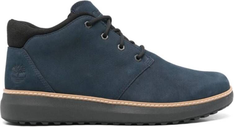 Timberland Blauwe leren enkellaarsjes met veters Blue Heren