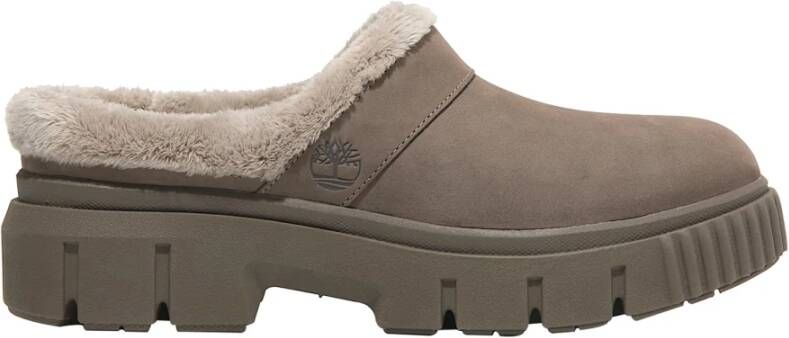 Timberland Grijze Suède Slip-On Sandalen met Faux-Fur Trim Gray Dames