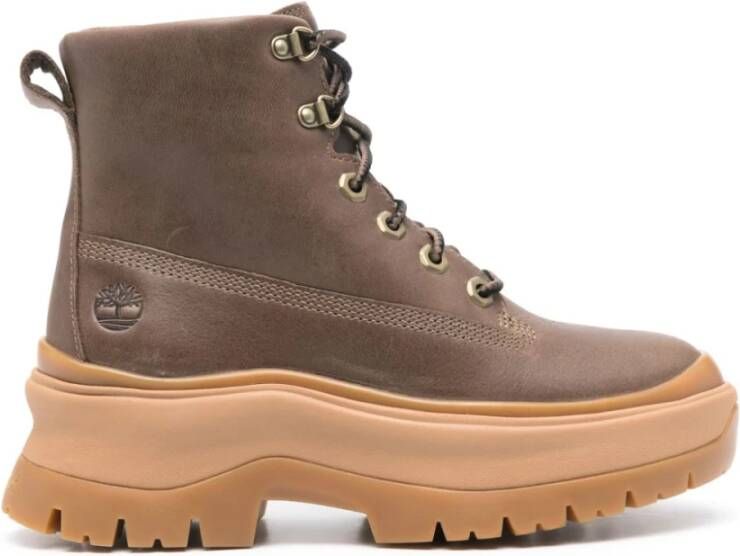 Timberland Bruine leren enkellaarsjes met veters Brown Dames