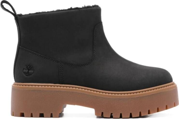 Timberland Zwarte leren enkellaarzen Black Dames