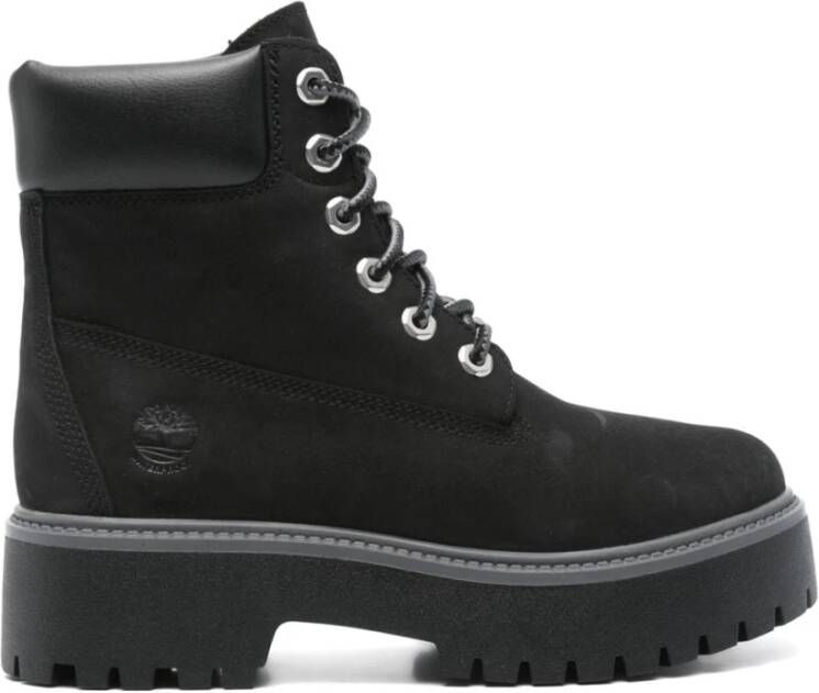 Timberland Zwarte Suède Enkellaarsjes met Veters Black Dames