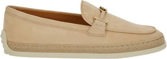 TOD'S Beige Loafers met Gesp en Gouden Afwerkingen Beige Dames