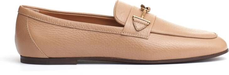 TOD'S Beige Loafer Schoenen met T-Ring Gesp Beige Dames