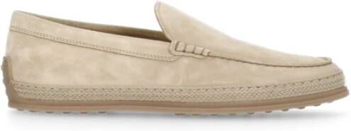 TOD'S Beige Suède Loafer met Logo Detail Beige Heren