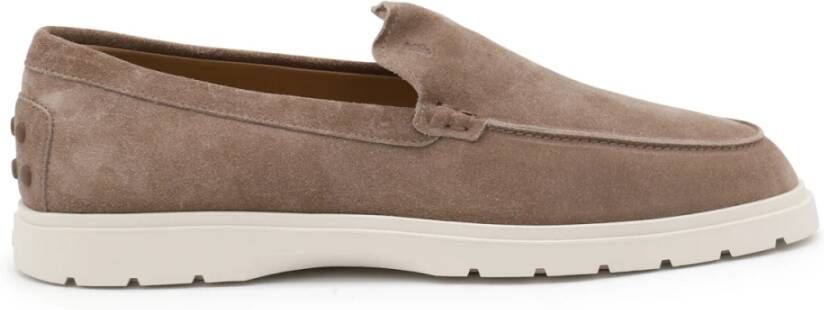 TOD'S Beige Suède Loafers met Rubberen Zool Brown Heren