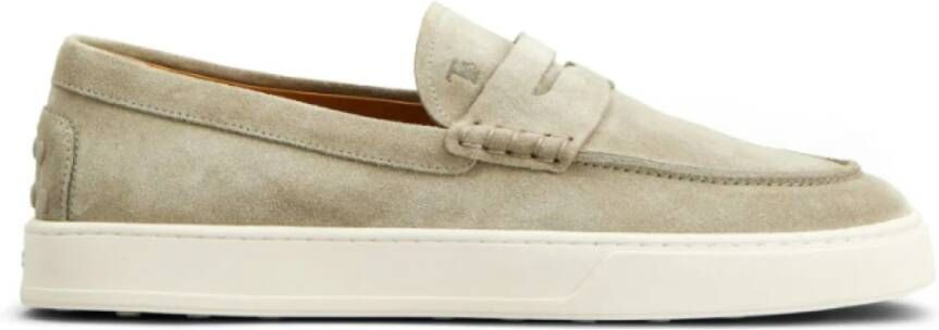 TOD'S Beige Suède Mocassin met Rubberen Zool Beige Heren