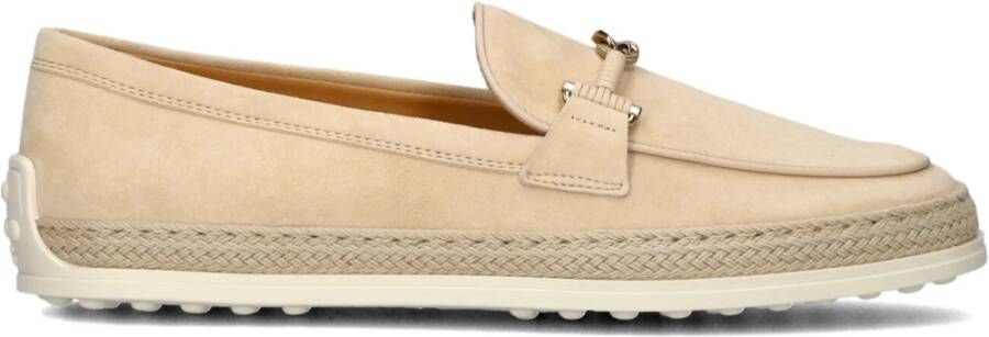 TOD'S Beige Raffia Loafer Slip-On Ronde Neus Beige Dames