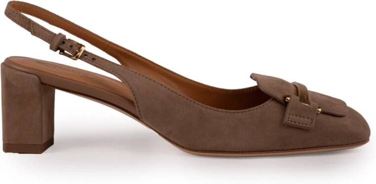 TOD'S Beige Suède Slingback Hakken met Metalen Bar Beige Dames