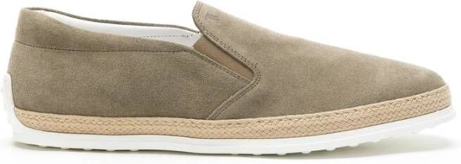 TOD'S Beige Suède Slip-On Sneakers met Handgeweven Touwdetail Grijs Heren