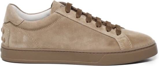 TOD'S Beige Suède Sneakers Logo Print Beige Heren