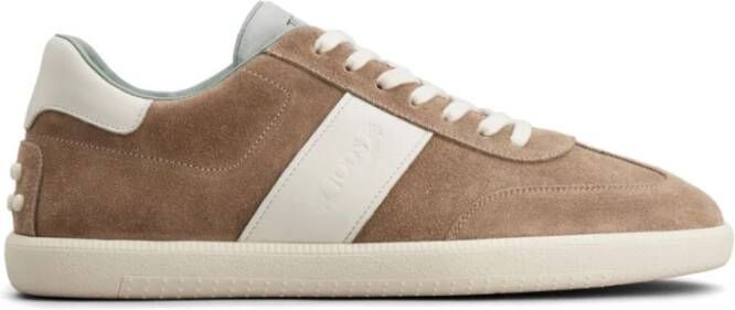 TOD'S Beige Suède Zijstreep Sneakers Beige Heren