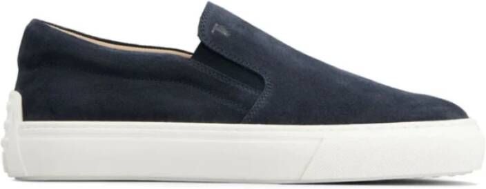 TOD'S Blauwe Slip-On Sneakers met Logo Ingedrukt Blue Heren