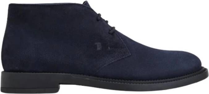 TOD'S Blauwe Suède Enkellaarzen met Geëmbosseerd Monogram Blue Heren