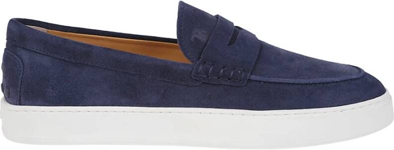 TOD'S Blauwe Suède Loafer met Iconisch Monogram Blue Heren