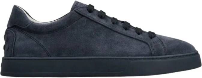 TOD'S Blauwe Suède Minimal Sneakers Blue Heren