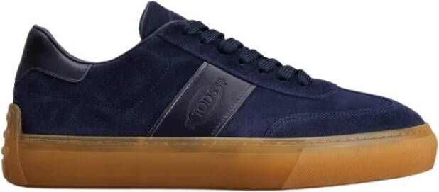 TOD'S Blauwe Suède Sneakers met Leren Applicaties Blue Heren