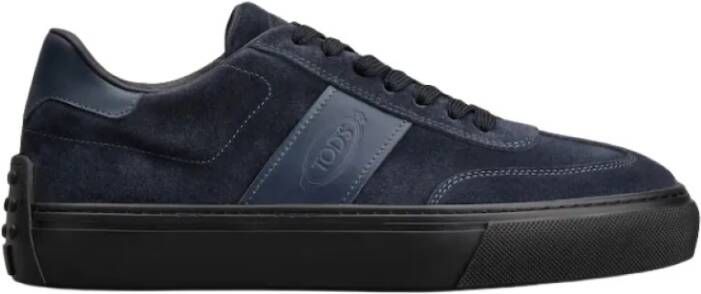 TOD'S Blauwe Suède Sneakers met Leren Inzetstukken Blauw Heren