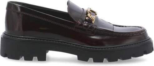 TOD'S Bordeaux Platte Schoenen met Franje Detail Red Dames