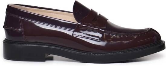 TOD'S Bordeaux Platte Schoenen met Leren Bovenwerk Brown Dames