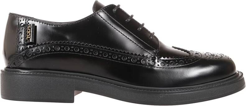 TOD'S Bourgondisch Leren Derby Schoenen Rubberen Zool Black Dames