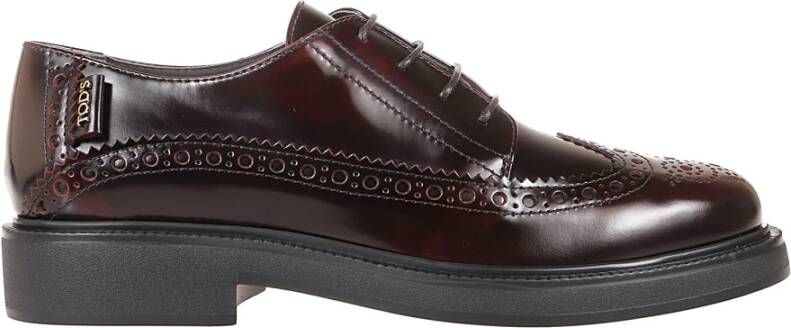 TOD'S Bourgondisch Leren Derby Schoenen Rubberen Zool Brown Dames