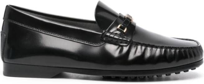 TOD'S Bruin Leren Loafers met Kettingdetail Black Dames