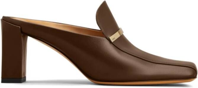 TOD'S Bruin Leren Logo Hak Instap Schoenen Brown Dames