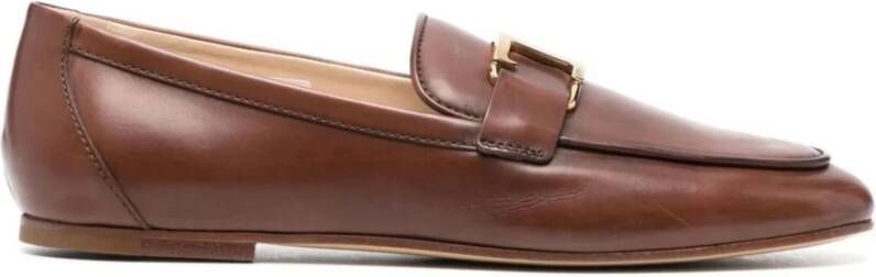 TOD'S Bruin Leren Platte Schoenen Amandel Teen Brown Dames