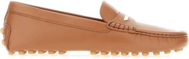 TOD'S Bruin Leren Platte Schoenen Studded Sole Brown Dames